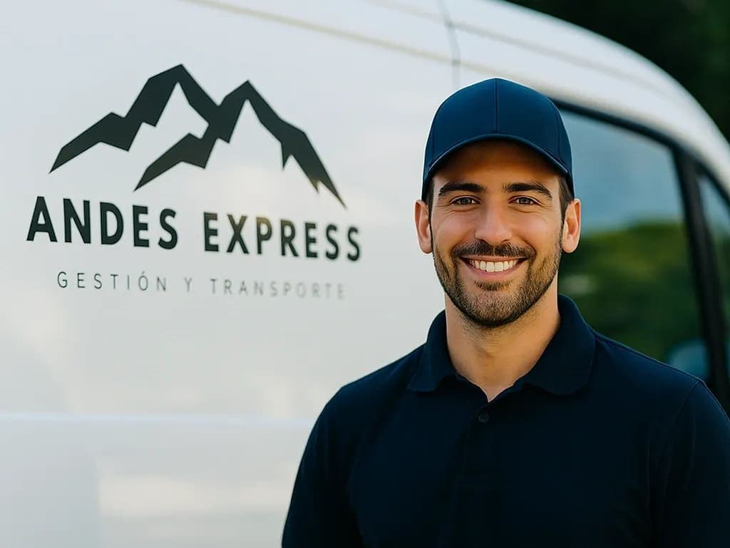 Conductor Andes Express junto a la van