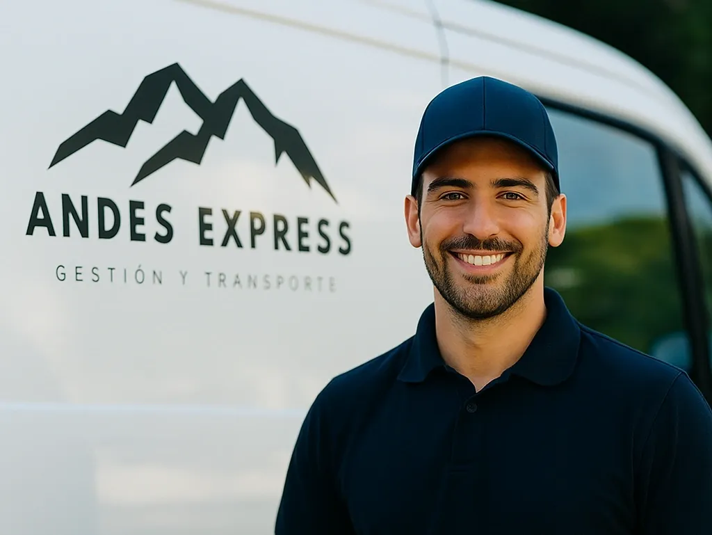 Conductor Andes Express junto a la van